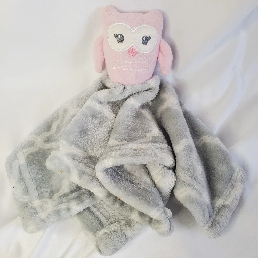 Hudson Baby HB Pink Owl Lovey Plush Security Blanket Gray